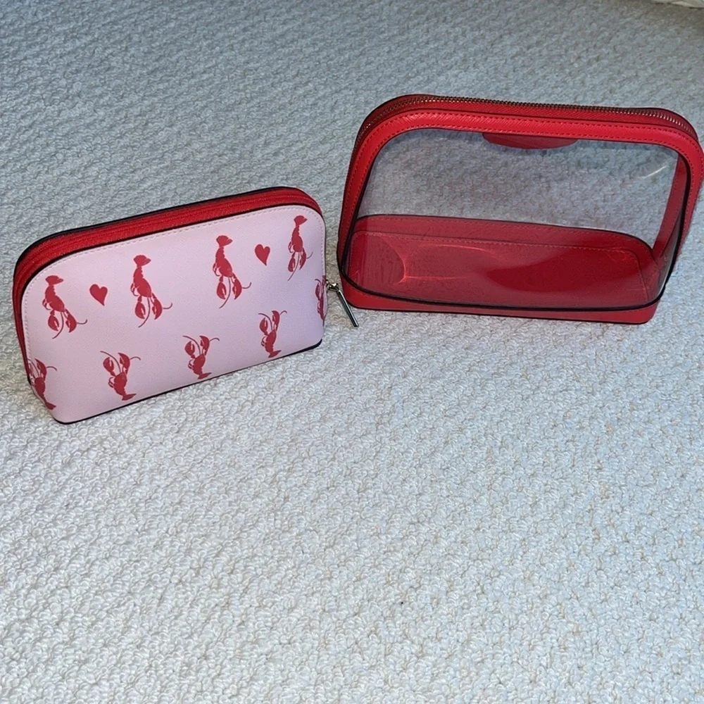 Kate Spade Cosmetic case set /2 Smaller lobster case & larger clear case Red🦞